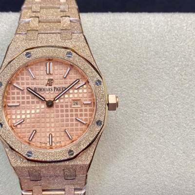 OM廠愛彼 女表67653OR皇家橡樹系列“霜金”腕表瑞士石英機芯33MM複刻手錶