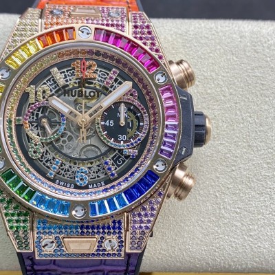 稀缺款高仿恒寶/宇珀彩虹款滿鑽大爆炸計時系列HUB1241Unico機芯45MM複刻手錶