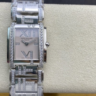 AW端品質高仿百達翡麗的Twenty Four系列滿鑽鑲嵌瑞士石英機芯26MM複刻手錶