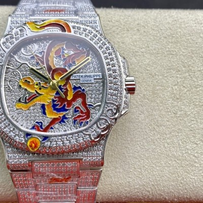 YR工廠超級力作百達翡麗滿鑽鸚鵡螺nautilus5720_1琺瑯色彩龍形圖複刻手錶