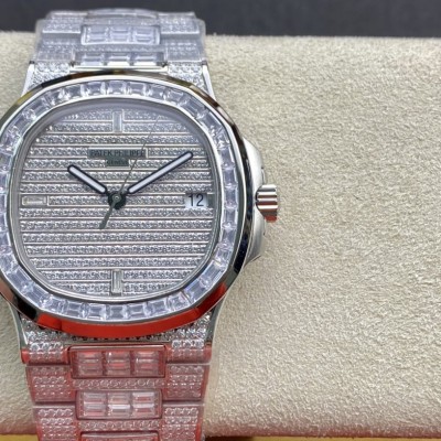 DM 廠V2升級版高仿百達翡麗滿天星方鑽運動系列滿鑽鸚鵡螺5719/10G-010複刻手錶