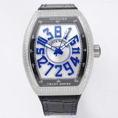 ABF Factory高仿法蘭克穆勒Vanguard腕表满钻V45 CRAZY HOUR瘋狂時間系列複刻手錶