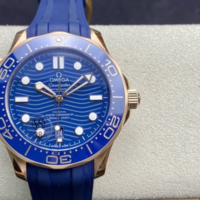 VS廠手錶仿表歐米茄首枚尊享版海馬300米全玫瑰金藍盤複刻手錶,N廠手錶