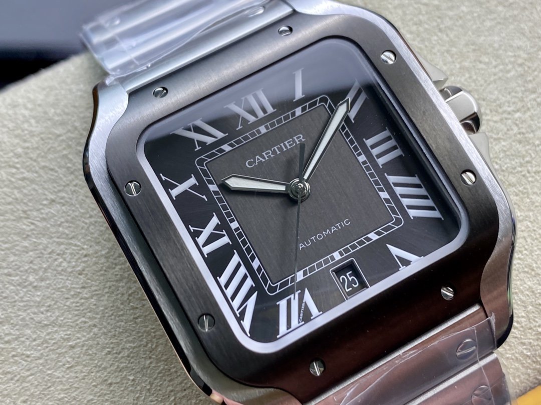 V6 Factory高仿卡地亞山度士腕表ADLC碳鍍層表圈40MM9015機芯複刻手錶