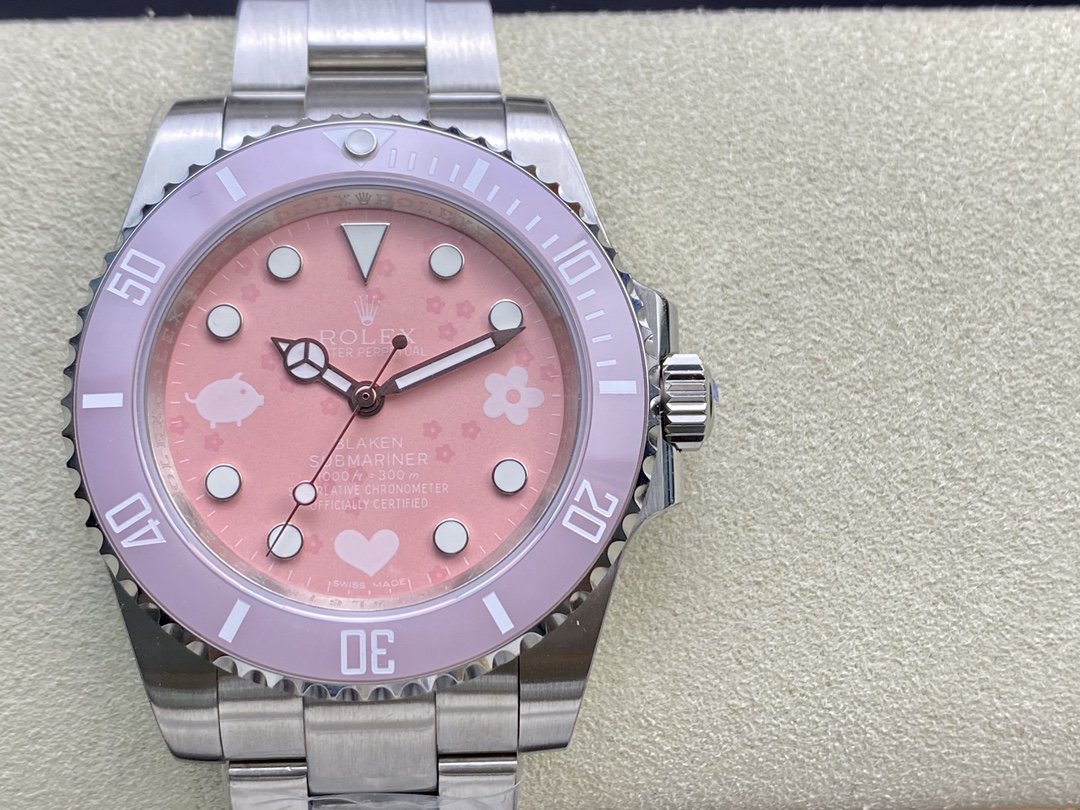 高仿勞力士ROLEX 粉水鬼限量版粉色小豬佩奇款女表搭配2836機芯複刻手錶