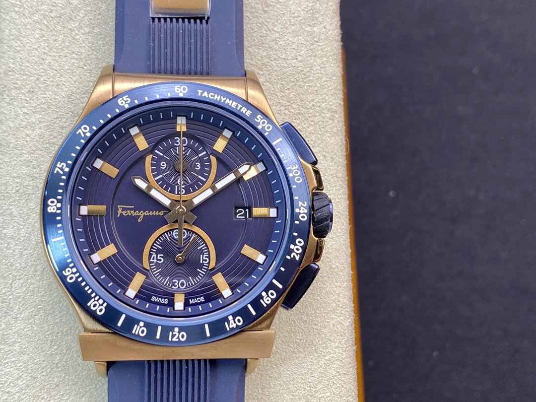 高仿菲拉格慕 復古銅色電鍍搭配土豪金原裝計時石英機芯44MM複刻手錶
