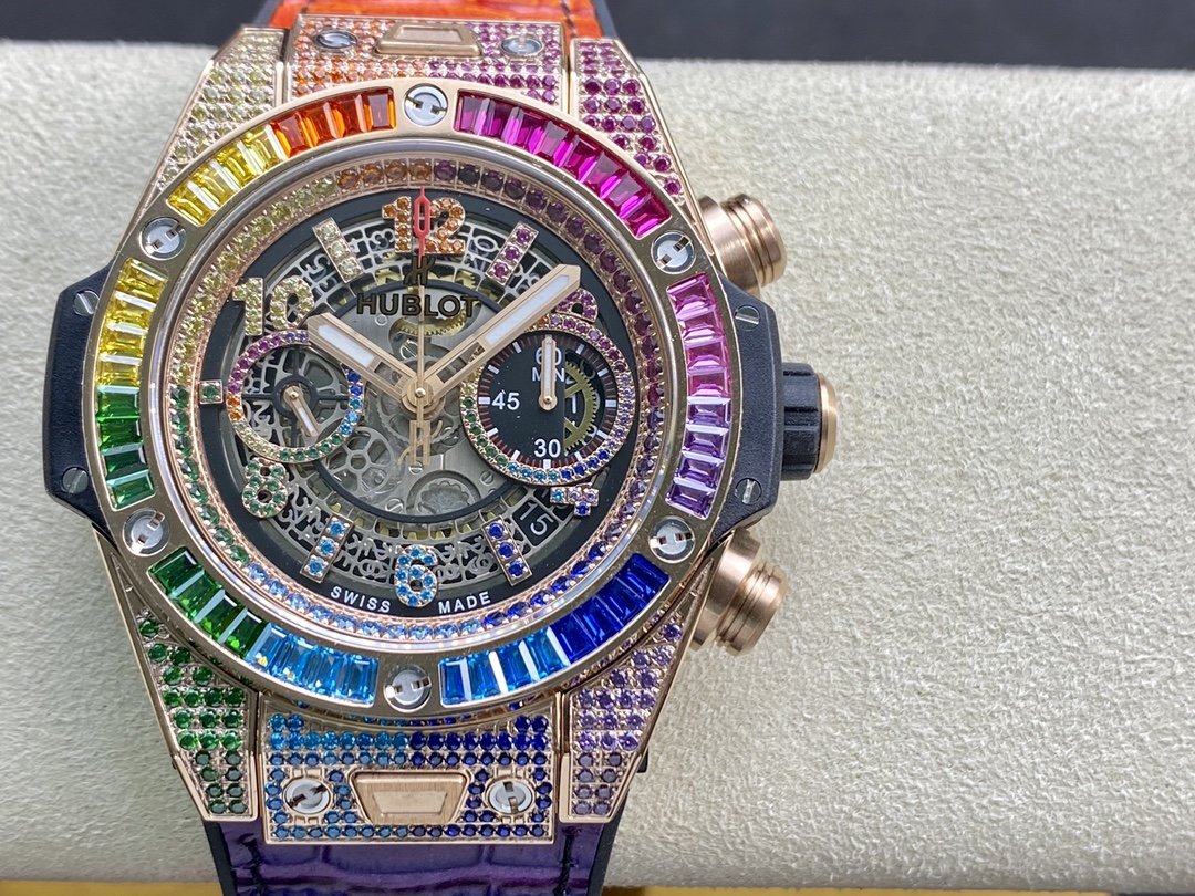稀缺款高仿恒寶/宇珀彩虹款滿鑽大爆炸計時系列HUB1241Unico機芯45MM複刻手錶