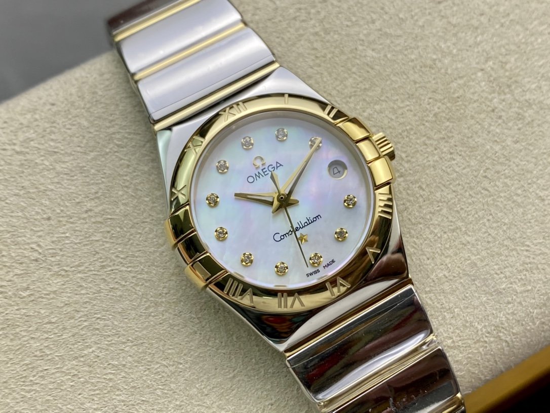 TW廠高仿歐米茄星座系列拋光殼錶帶款瑞士石英機芯27MM複刻手錶