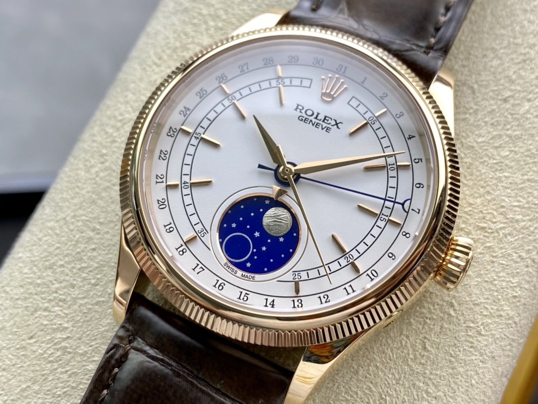 TW高仿勞力士切利尼系列3195機芯一個月轉一圈的真月相複刻手表