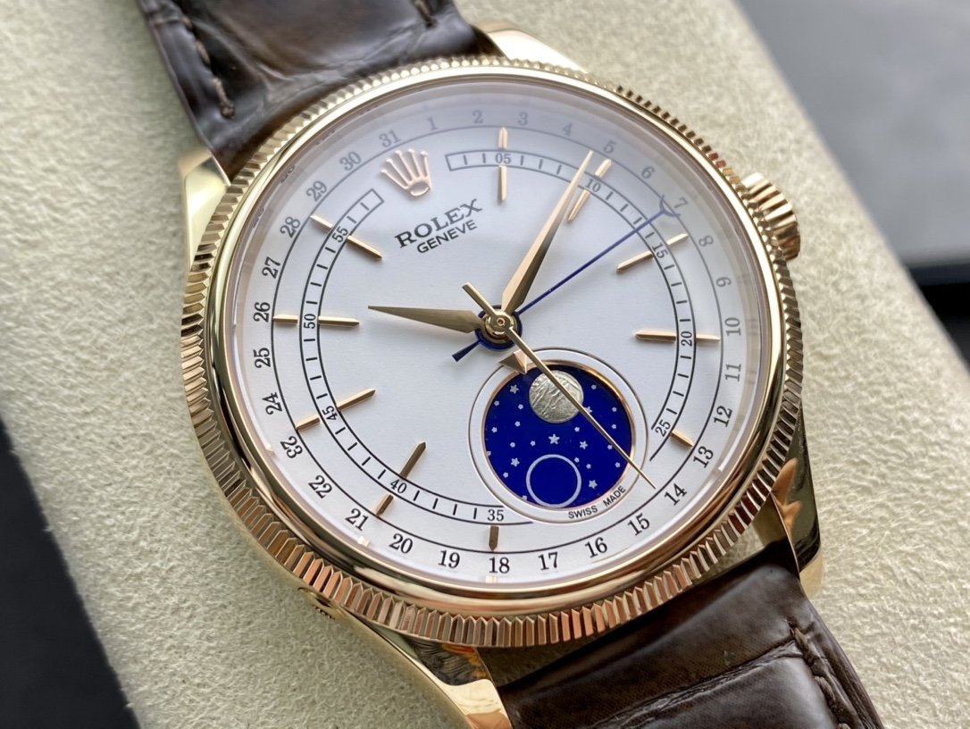 TW高仿勞力士切利尼系列3195機芯一個月轉一圈的真月相複刻手表