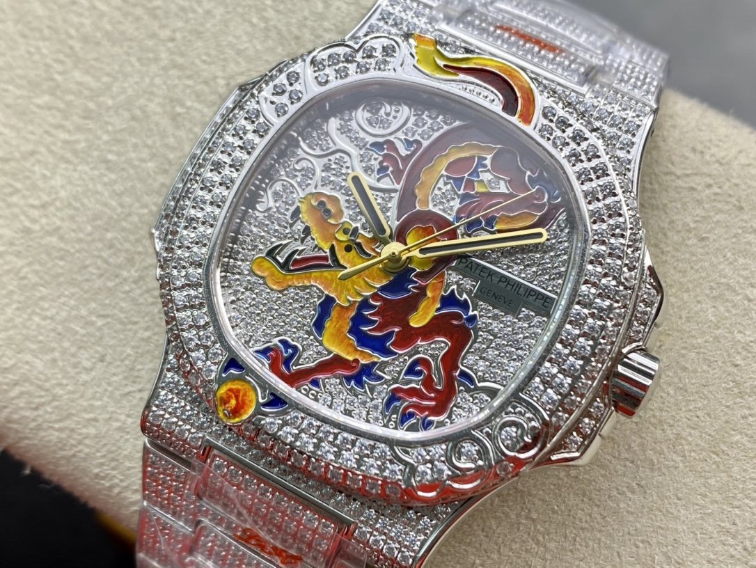 YR工廠超級力作百達翡麗滿鑽鸚鵡螺nautilus5720_1琺瑯色彩龍形圖複刻手錶