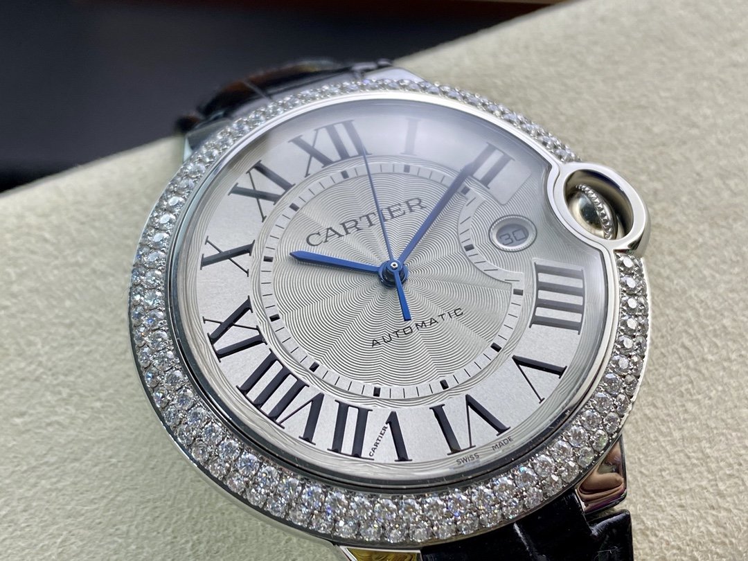 改裝專案：改莫桑鑽圈鱷魚皮帶V6廠手錶卡地亞藍氣球42mm,N廠手錶