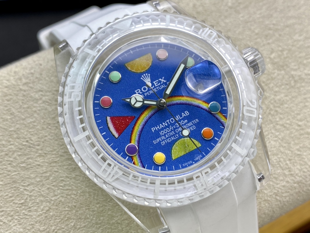 BLAKEN高定版改裝透明水鬼幻影實驗室勞力士聯名水晶系列3135機芯,N廠手錶