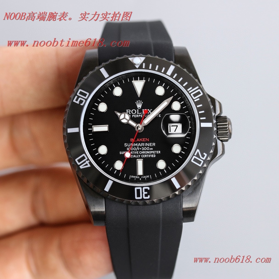 改裝手錶,精仿錶,複刻錶BLAKEN勞力士Rolex碳黑鋼皇膠帶款水鬼系列,N廠手錶