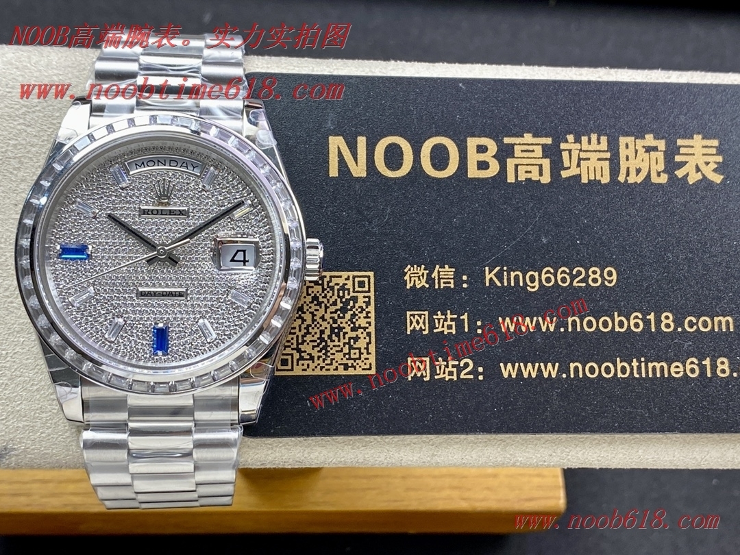 複刻手錶哪里找哪里好,找www.noobtime618.com高端仿錶網,稀缺款 BP 勞力士滿鑽星期日志型雙日曆40mm可選2836與3255機芯仿錶